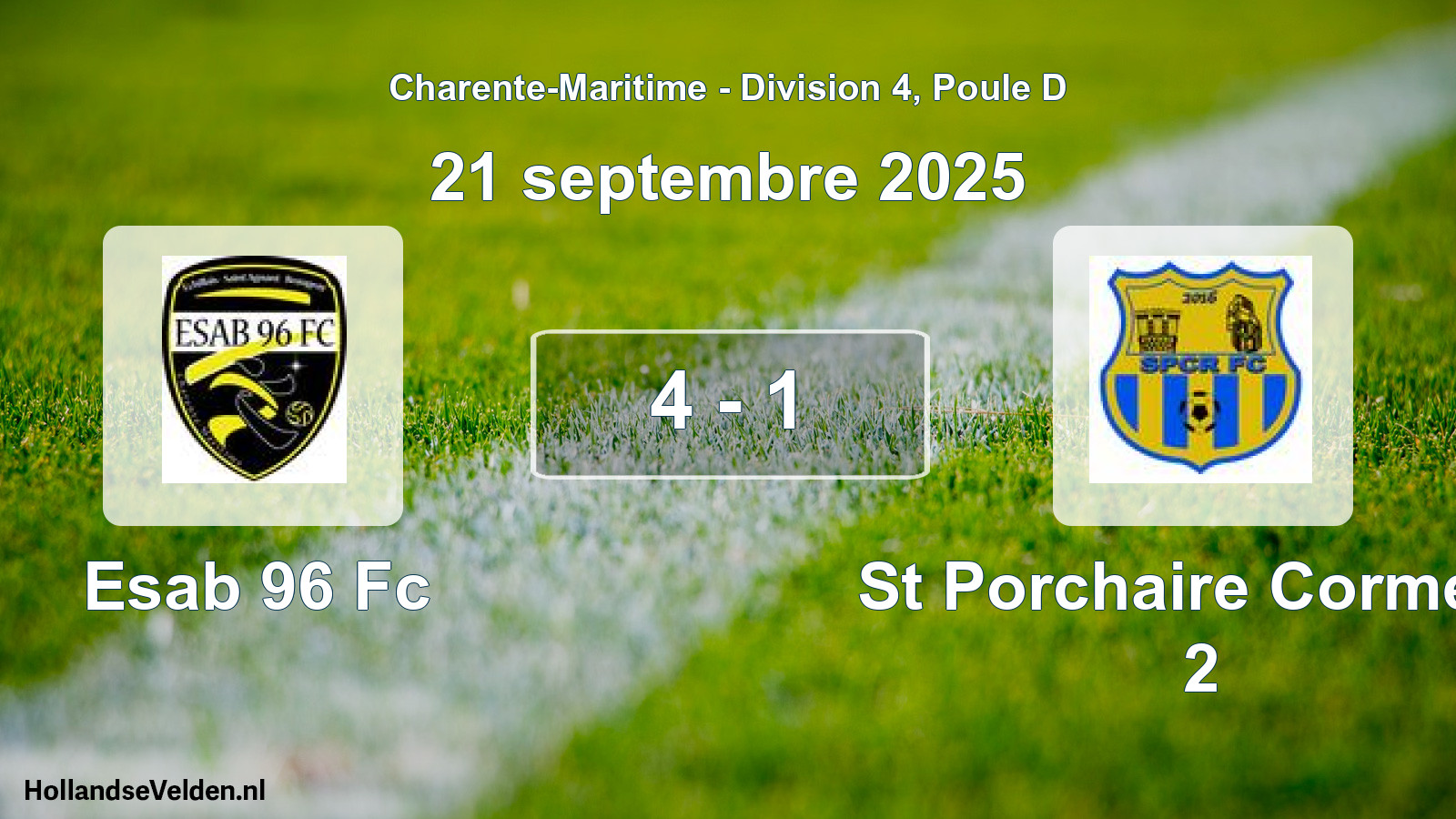 Gespeelde wedstrijd: Esab 96 Fc - St Porchaire Corme R 2 4 - 1 (21 septembre 2025)