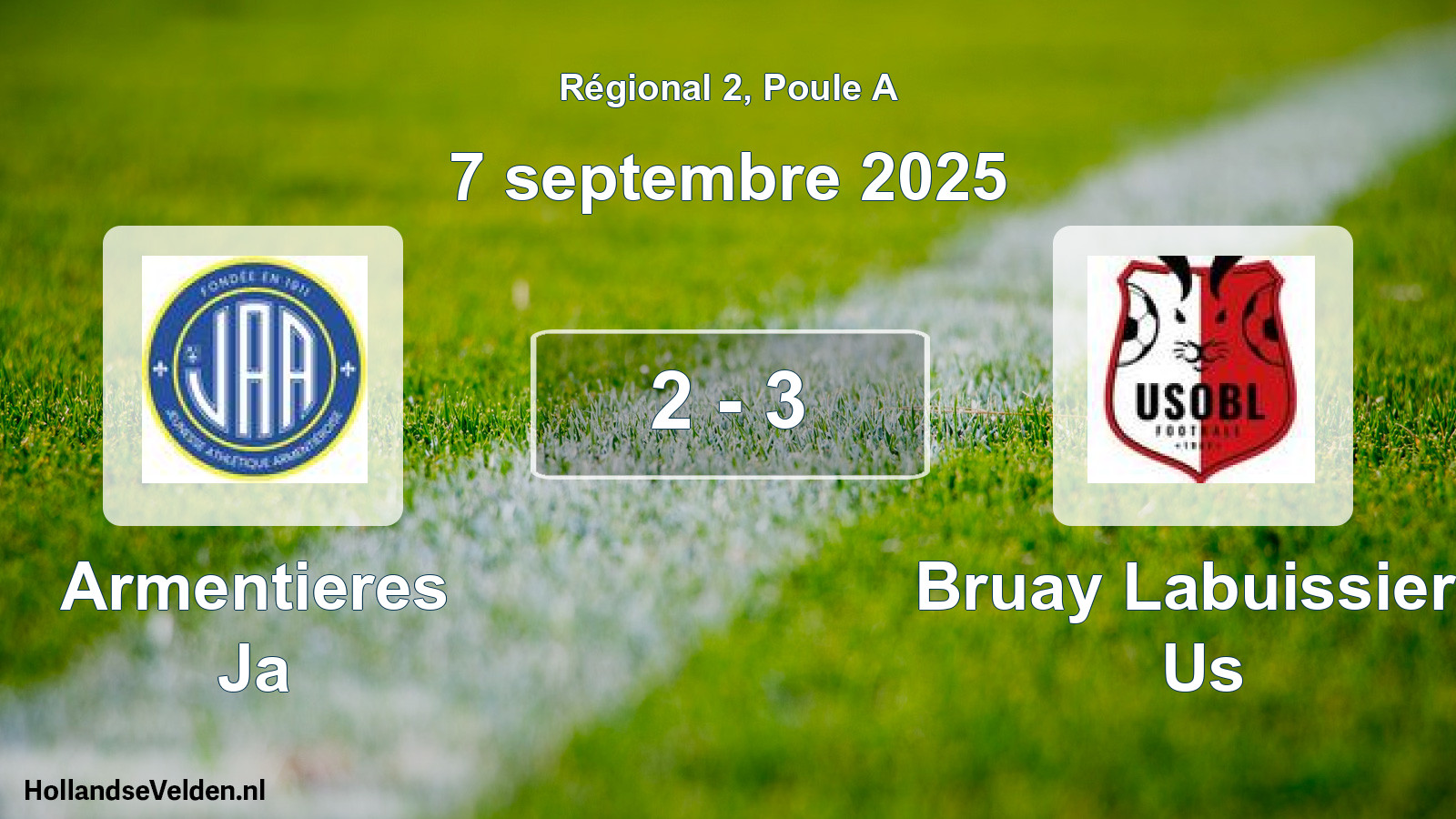 Gespeelde wedstrijd: Armentieres Ja - Bruay Labuissiere Us 2 - 3 (7 septembre 2025)