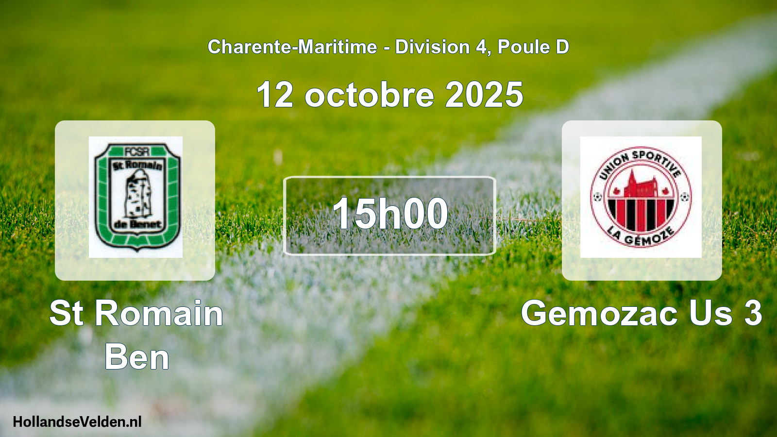 Geplande wedstrijd: St Romain Ben - Gemozac Us 3 (12 octobre 2025)