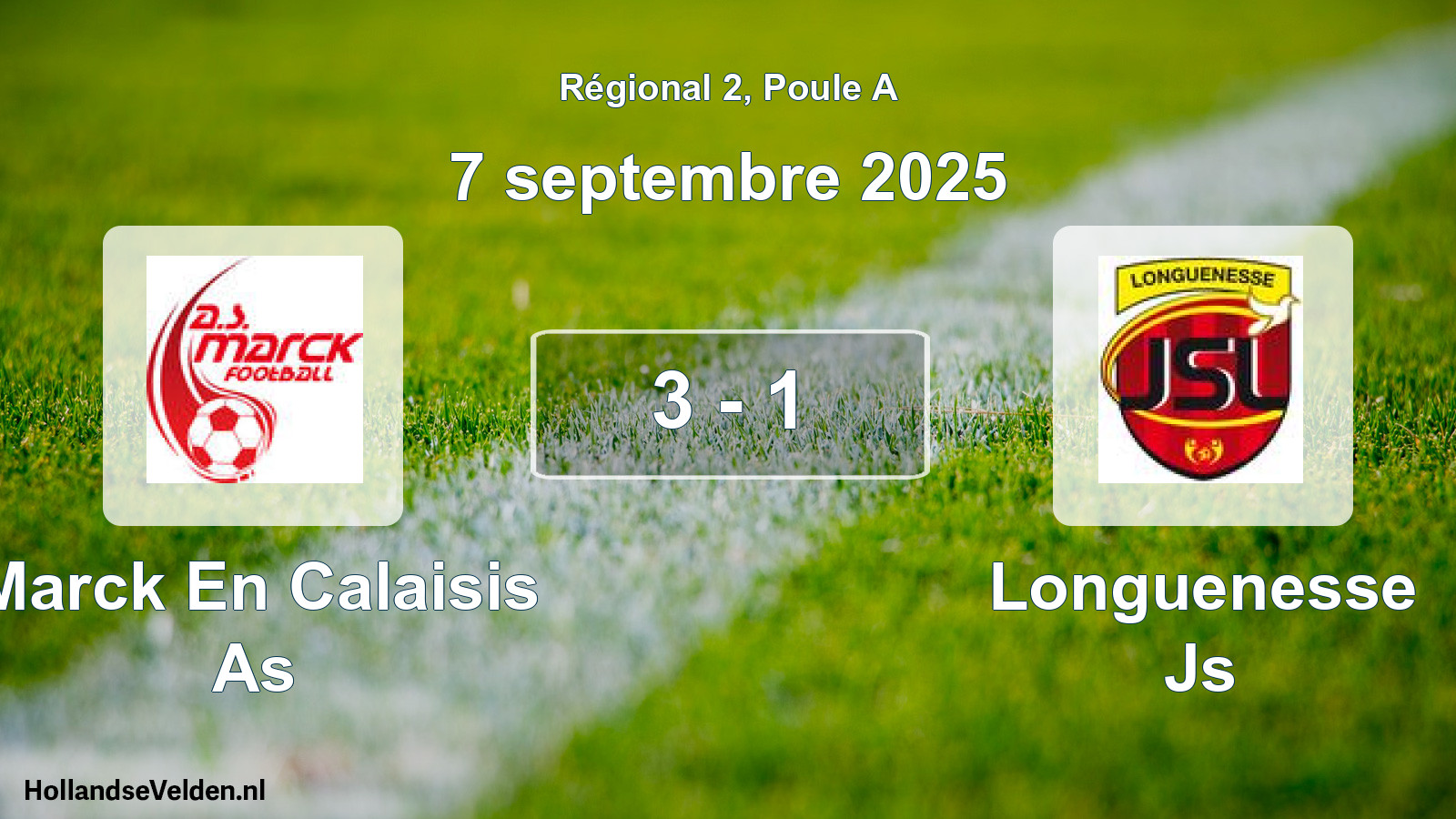 Gespeelde wedstrijd: Marck En Calaisis As - Longuenesse Js 3 - 1 (7 septembre 2025)