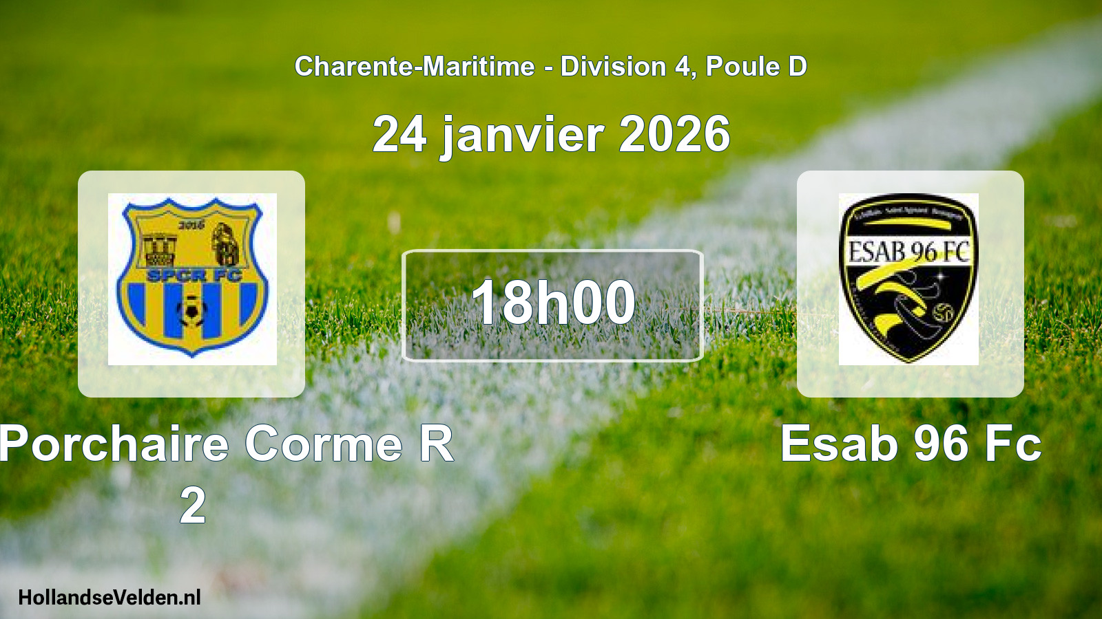Geplande wedstrijd: St Porchaire Corme R 2 - Esab 96 Fc (24 janvier 2026)