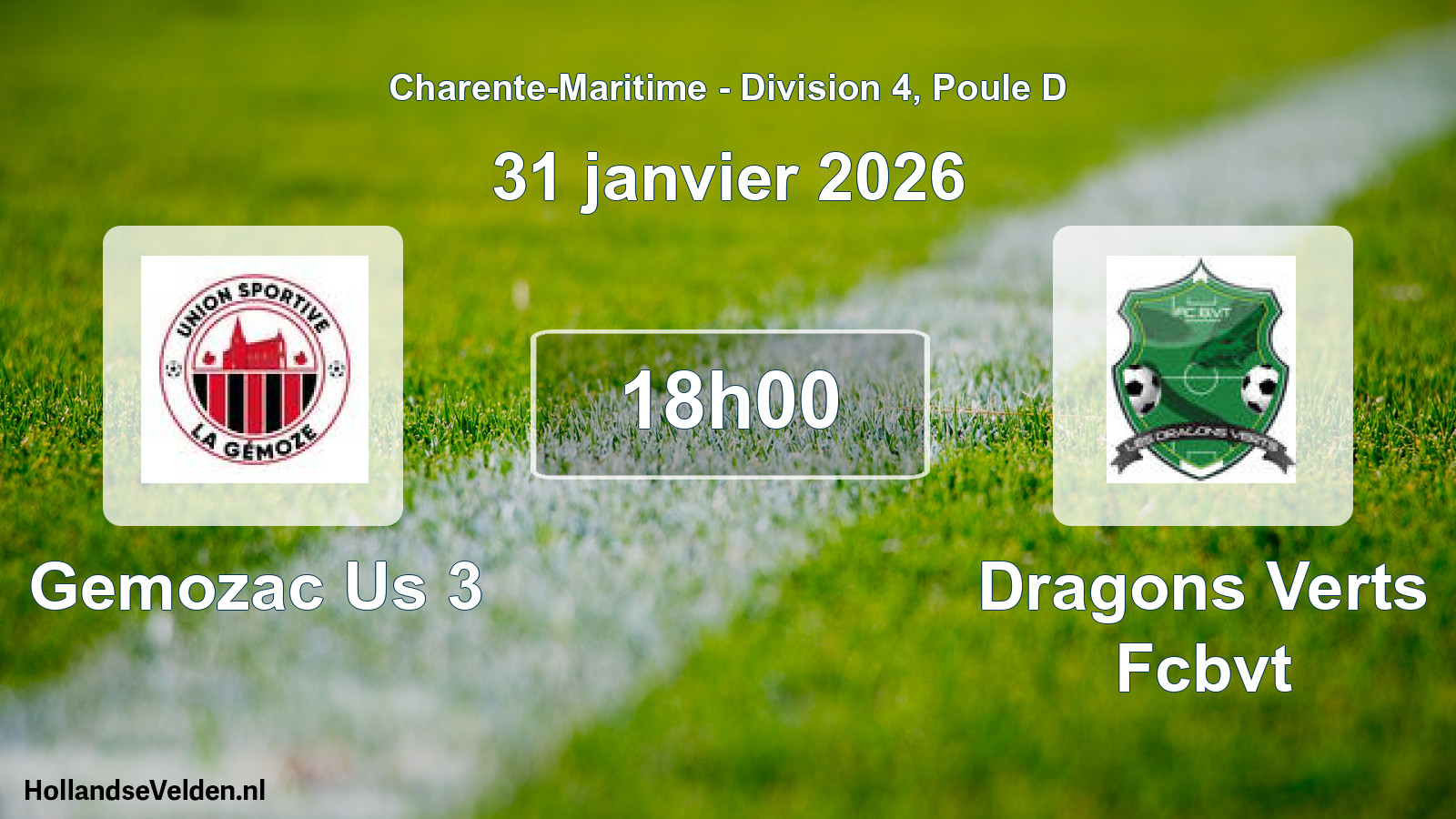 Geplande wedstrijd: Gemozac Us 3 - Dragons Verts Fcbvt (31 janvier 2026)