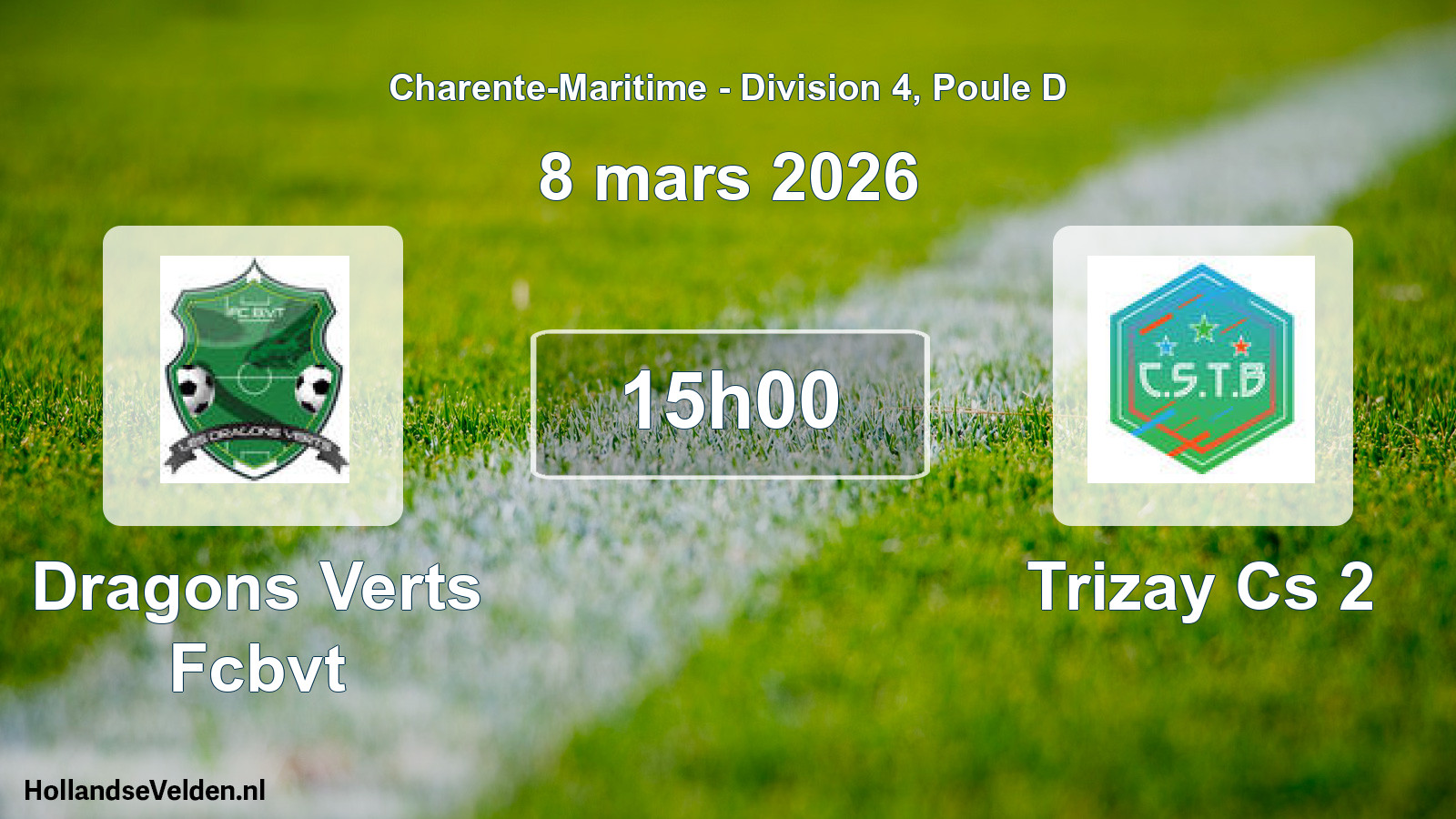Geplande wedstrijd: Dragons Verts Fcbvt - Trizay Cs 2 (8 mars 2026)