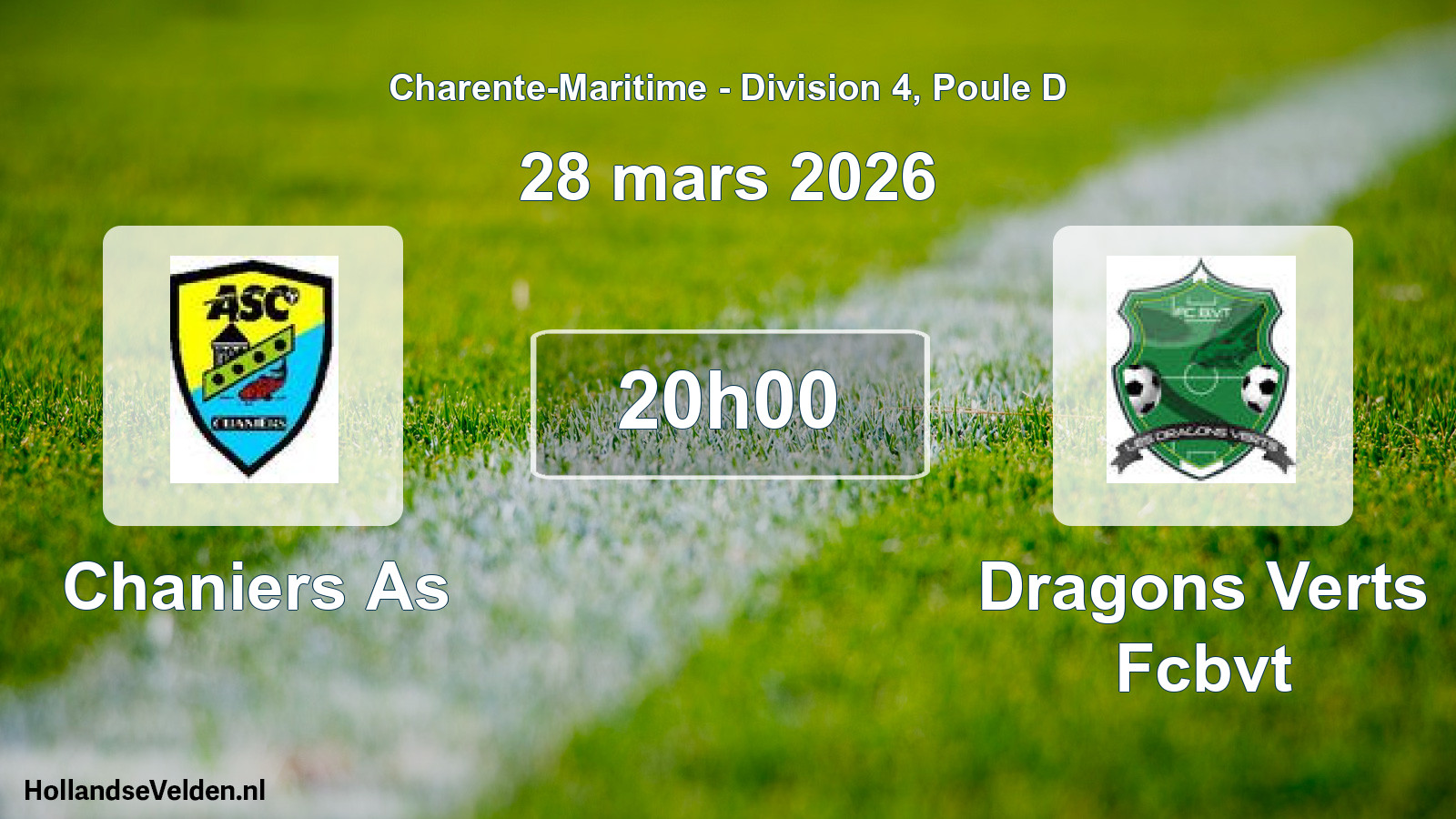 Geplande wedstrijd: Chaniers As - Dragons Verts Fcbvt (28 mars 2026)