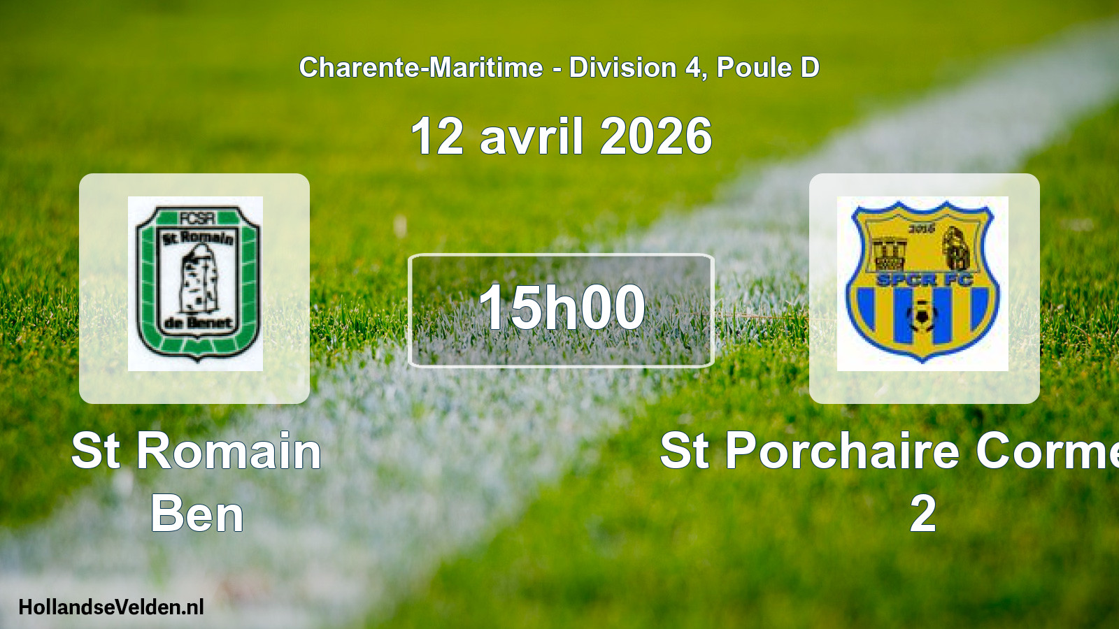 Geplande wedstrijd: St Romain Ben - St Porchaire Corme R 2 (12 avril 2026)