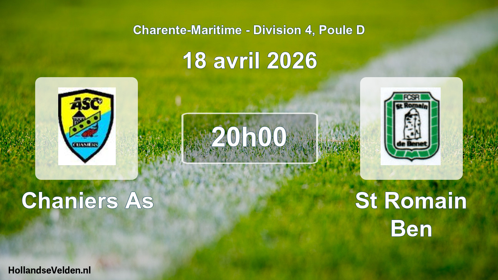 Geplande wedstrijd: Chaniers As - St Romain Ben (18 avril 2026)
