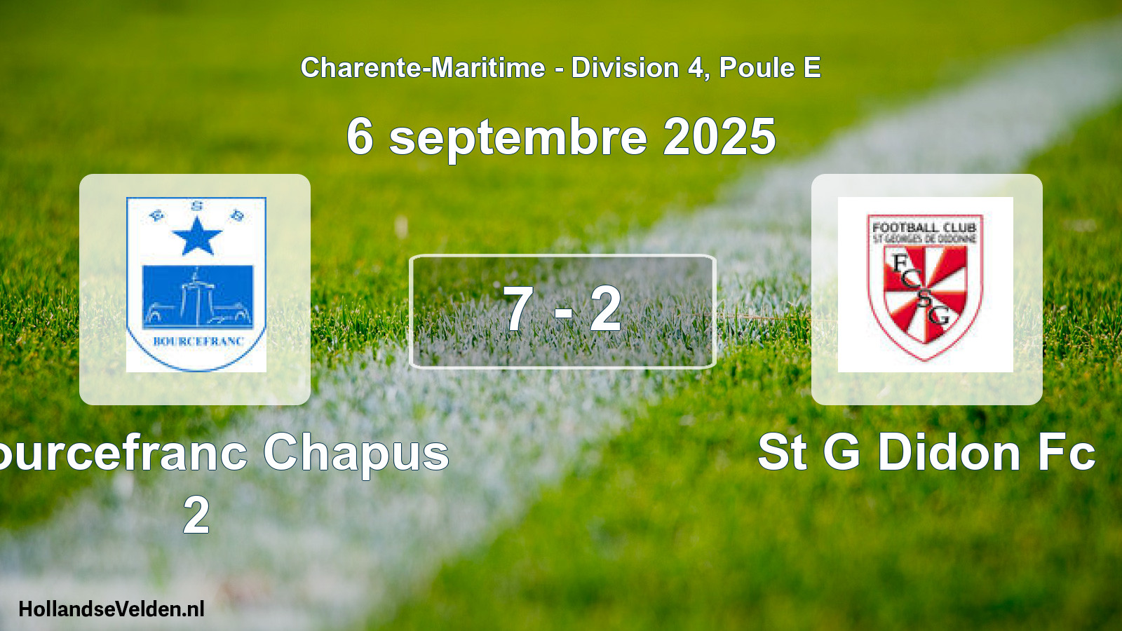 Gespeelde wedstrijd: Bourcefranc Chapus 2 - St G Didon Fc 7 - 2 (6 septembre 2025)
