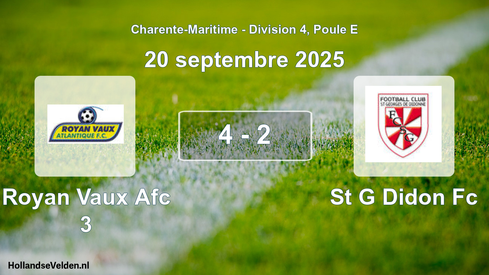 Gespeelde wedstrijd: Royan Vaux Afc 3 - St G Didon Fc 4 - 2 (20 septembre 2025)