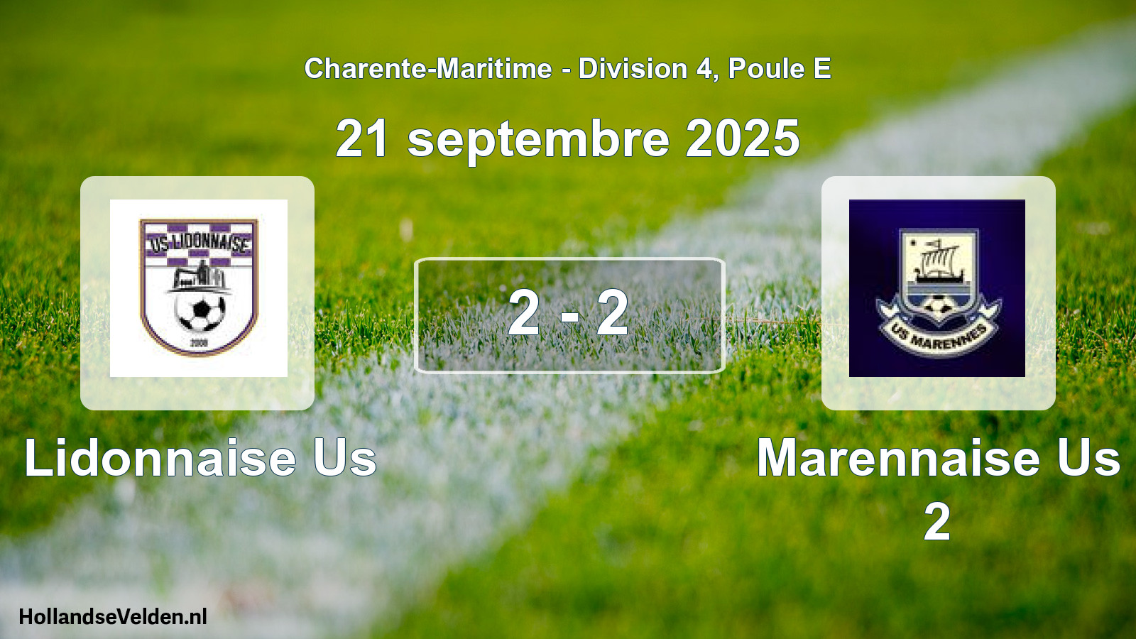 Gespeelde wedstrijd: Lidonnaise Us - Marennaise Us 2 2 - 2 (21 septembre 2025)