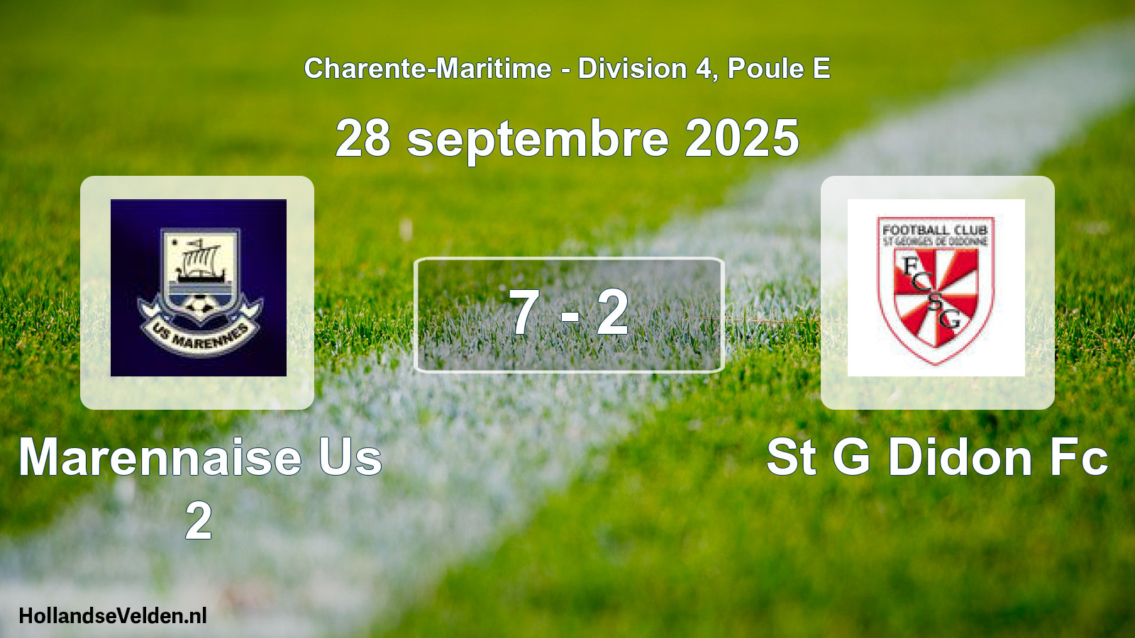 Gespeelde wedstrijd: Marennaise Us 2 - St G Didon Fc 7 - 2 (28 septembre 2025)