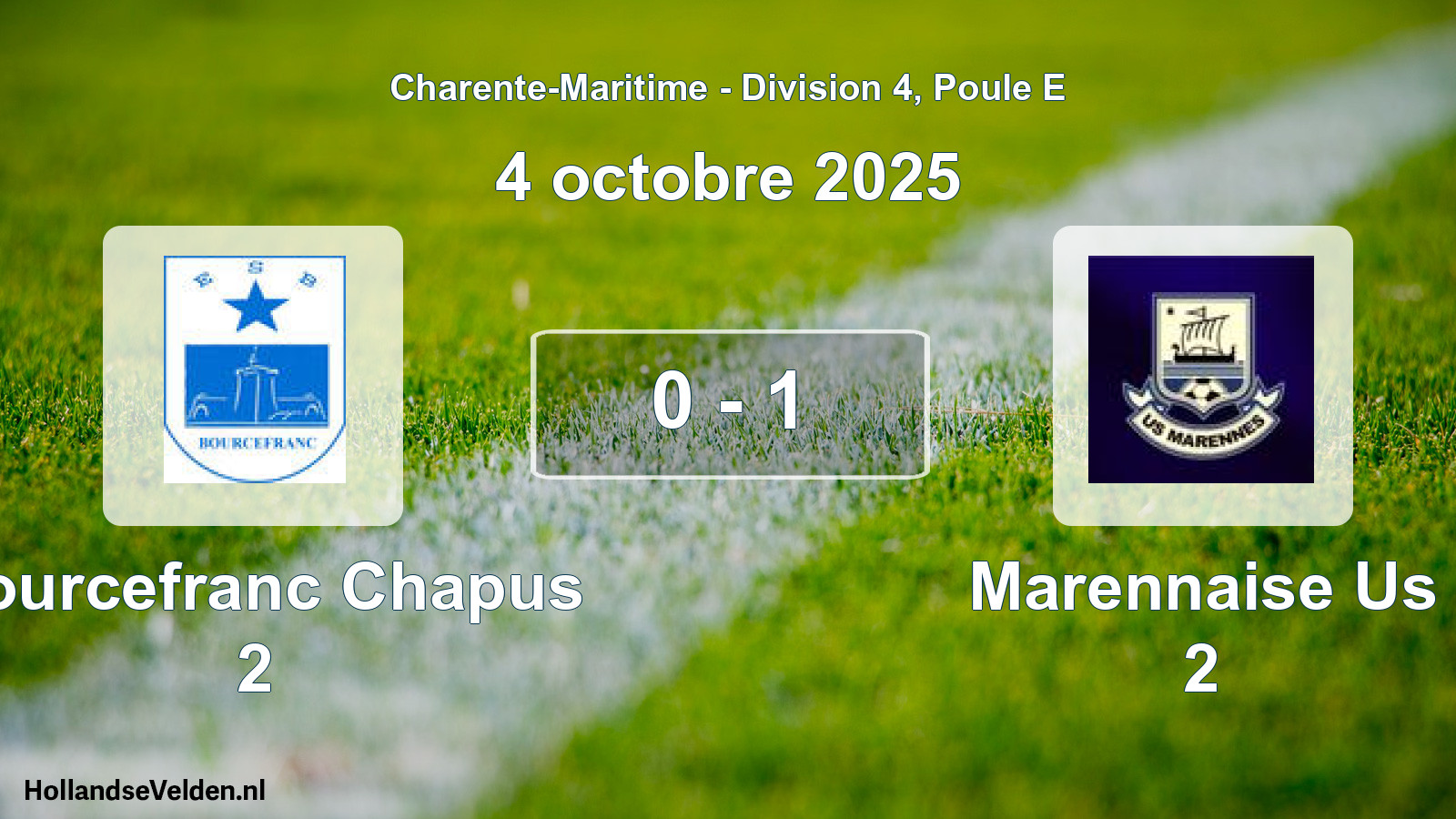 Gespeelde wedstrijd: Bourcefranc Chapus 2 - Marennaise Us 2 0 - 1 (4 octobre 2025)