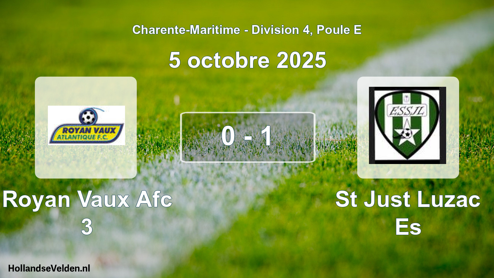 Gespeelde wedstrijd: Royan Vaux Afc 3 - St Just Luzac Es 0 - 1 (5 octobre 2025)