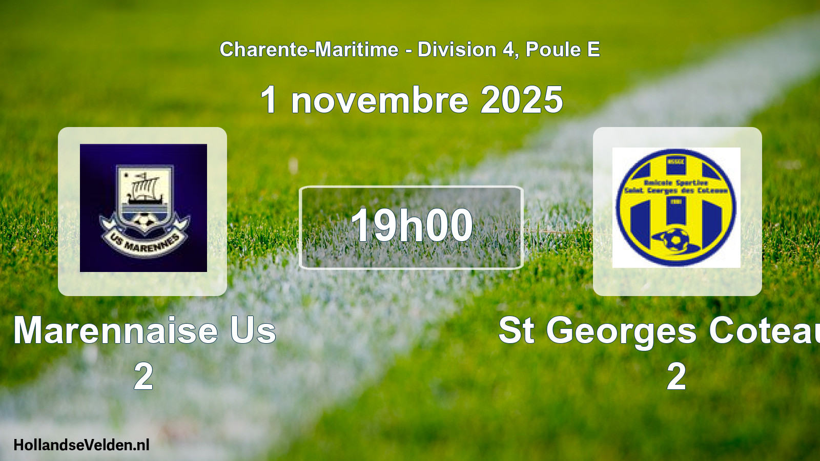 Geplande wedstrijd: Marennaise Us 2 - St Georges Coteaux 2 (1 novembre 2025)