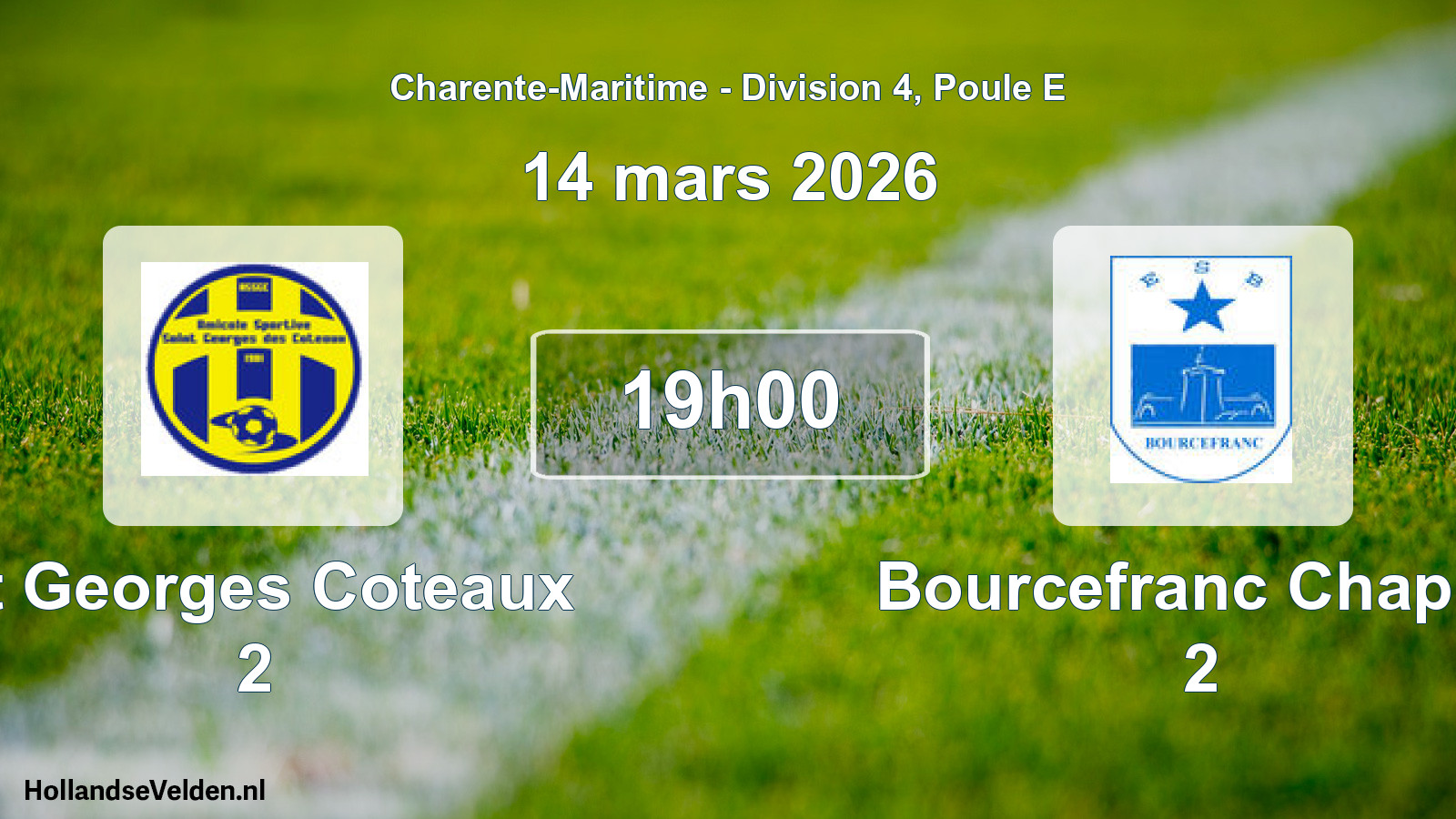 Geplande wedstrijd: St Georges Coteaux 2 - Bourcefranc Chapus 2 (14 mars 2026)