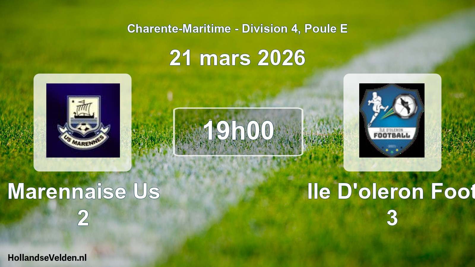 Geplande wedstrijd: Marennaise Us 2 - Ile D'oleron Foot 3 (21 mars 2026)