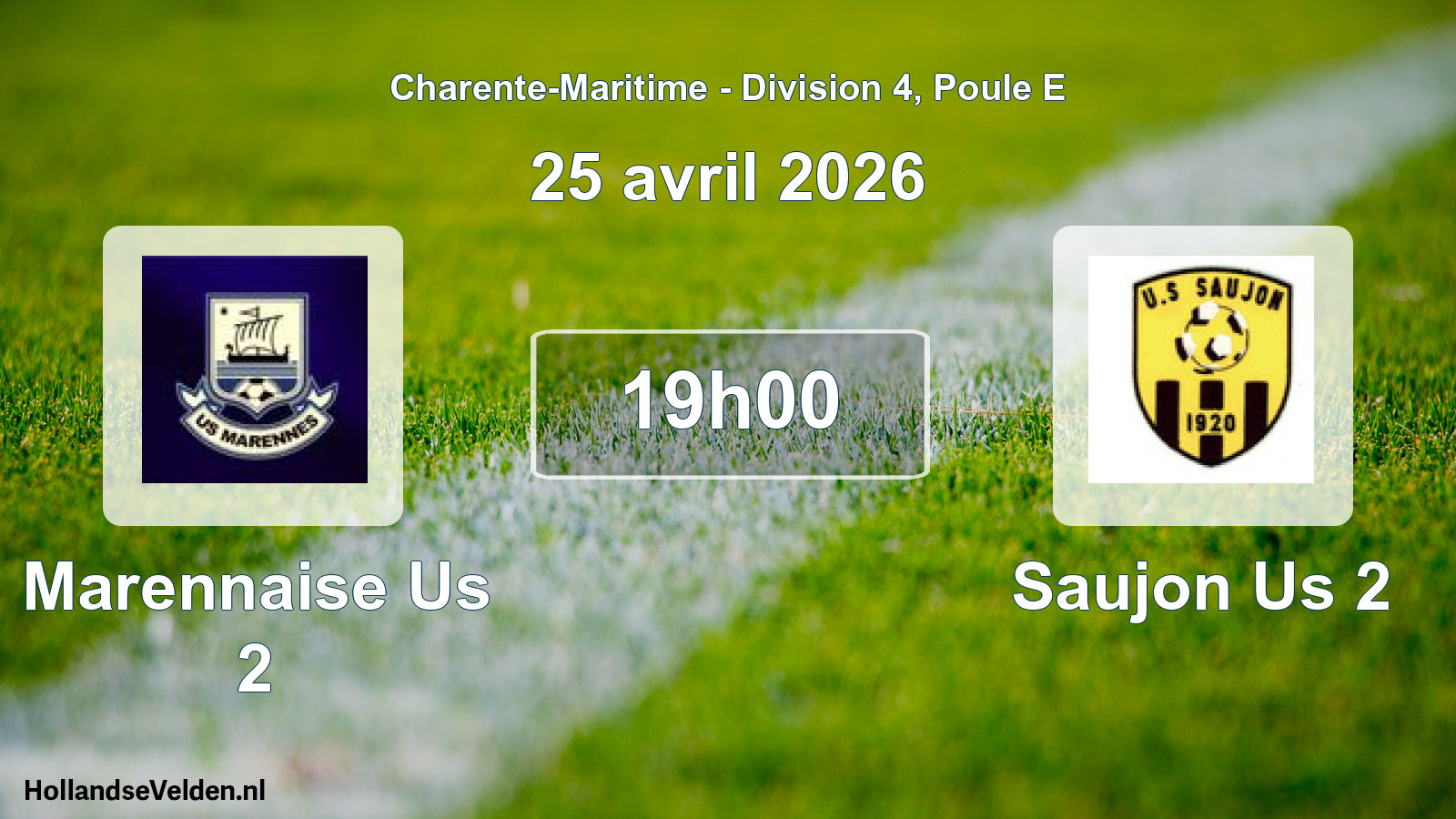 Geplande wedstrijd: Marennaise Us 2 - Saujon Us 2 (25 avril 2026)