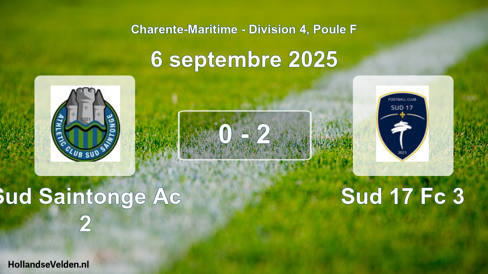 Total number of matches played: Sud Saintonge Ac 2 - Sud 17 Fc 3 0 - 2 (6 September 2025)