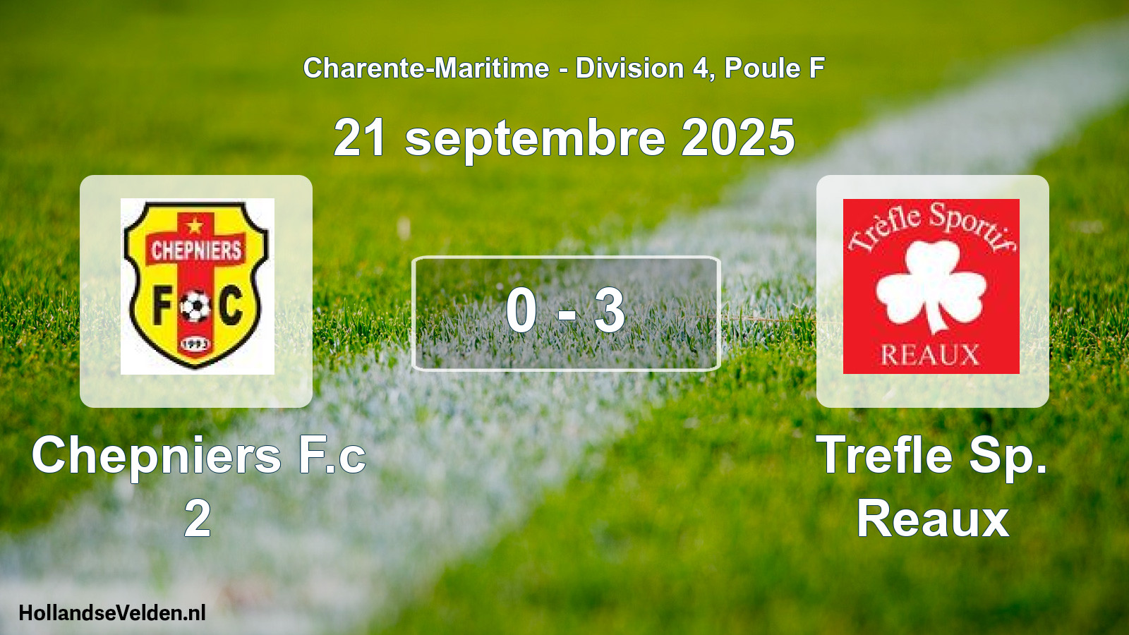 Gespeelde wedstrijd: Chepniers F.c 2 - Trefle Sp. Reaux 0 - 3 (21 septembre 2025)