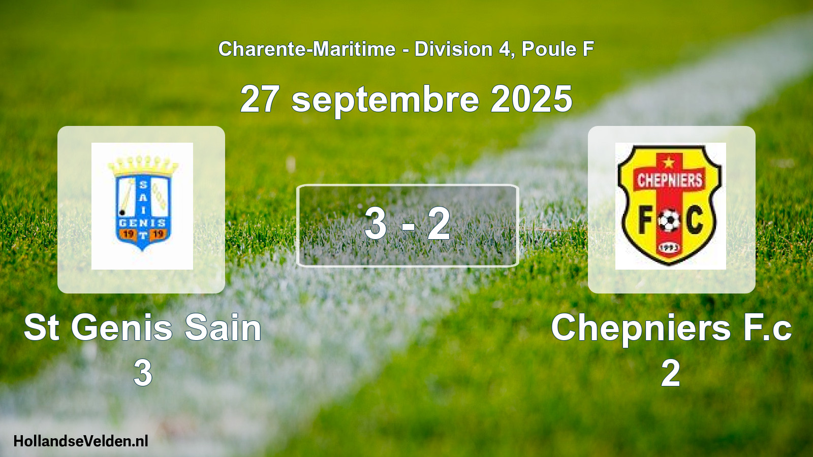 Gespeelde wedstrijd: St Genis Sain 3 - Chepniers F.c 2 3 - 2 (27 septembre 2025)