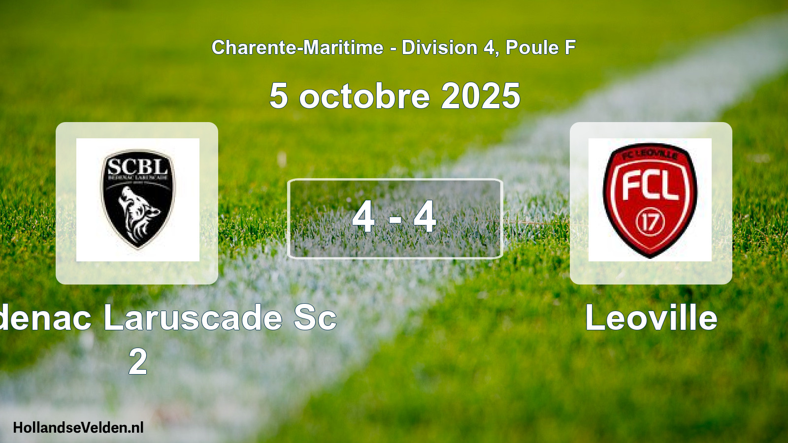 Gespeelde wedstrijd: Bedenac Laruscade Sc 2 - Leoville 4 - 4 (5 octobre 2025)