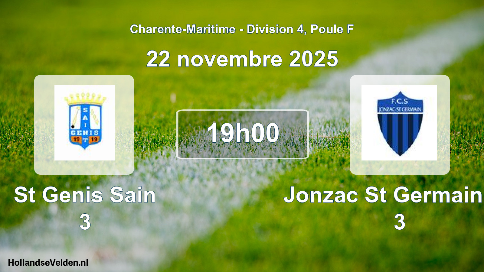 Geplande wedstrijd: St Genis Sain 3 - Jonzac St Germain Fc 3 (22 november 2025)