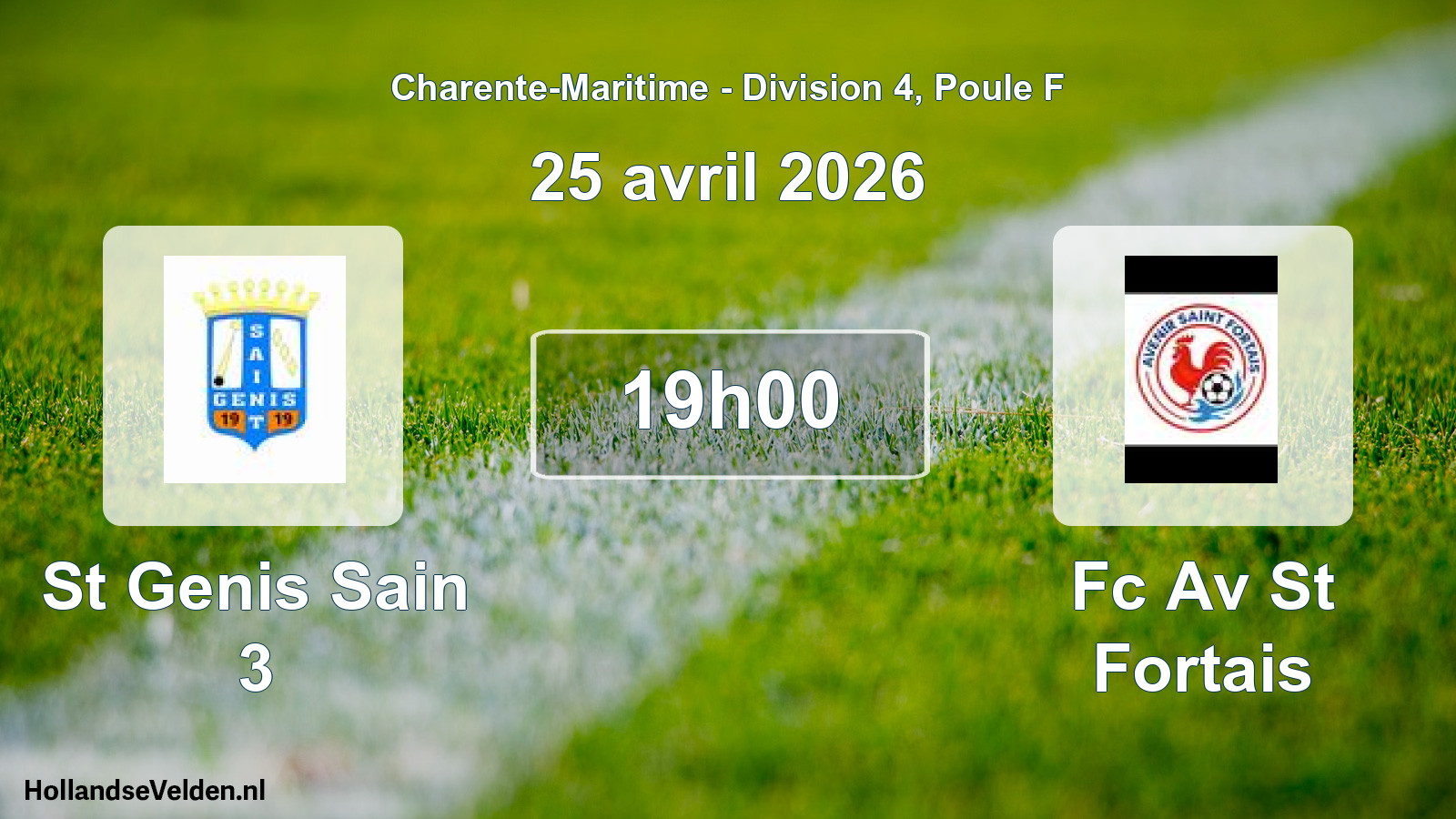 Geplande wedstrijd: St Genis Sain 3 - Fc Av St Fortais (25 avril 2026)