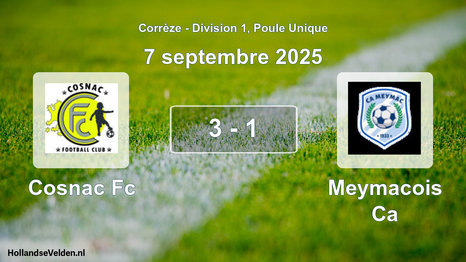 Gespeelde wedstrijd: Cosnac Fc - Meymacois Ca 3 - 1 (7 september 2025)