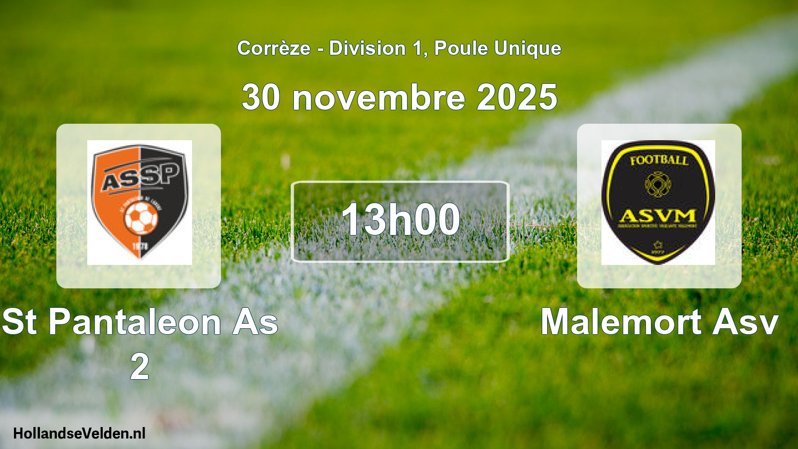 Geplande wedstrijd: St Pantaleon As 2 - Malemort Asv (30 november 2025)