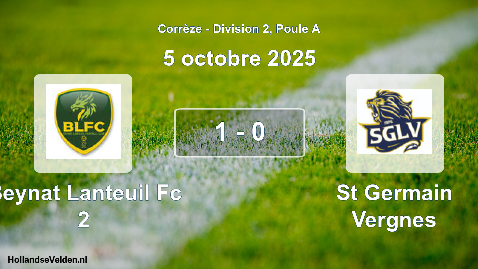 Gespeelde wedstrijd: Beynat Lanteuil Fc 2 - St Germain Vergnes 1 - 0 (5 octobre 2025)