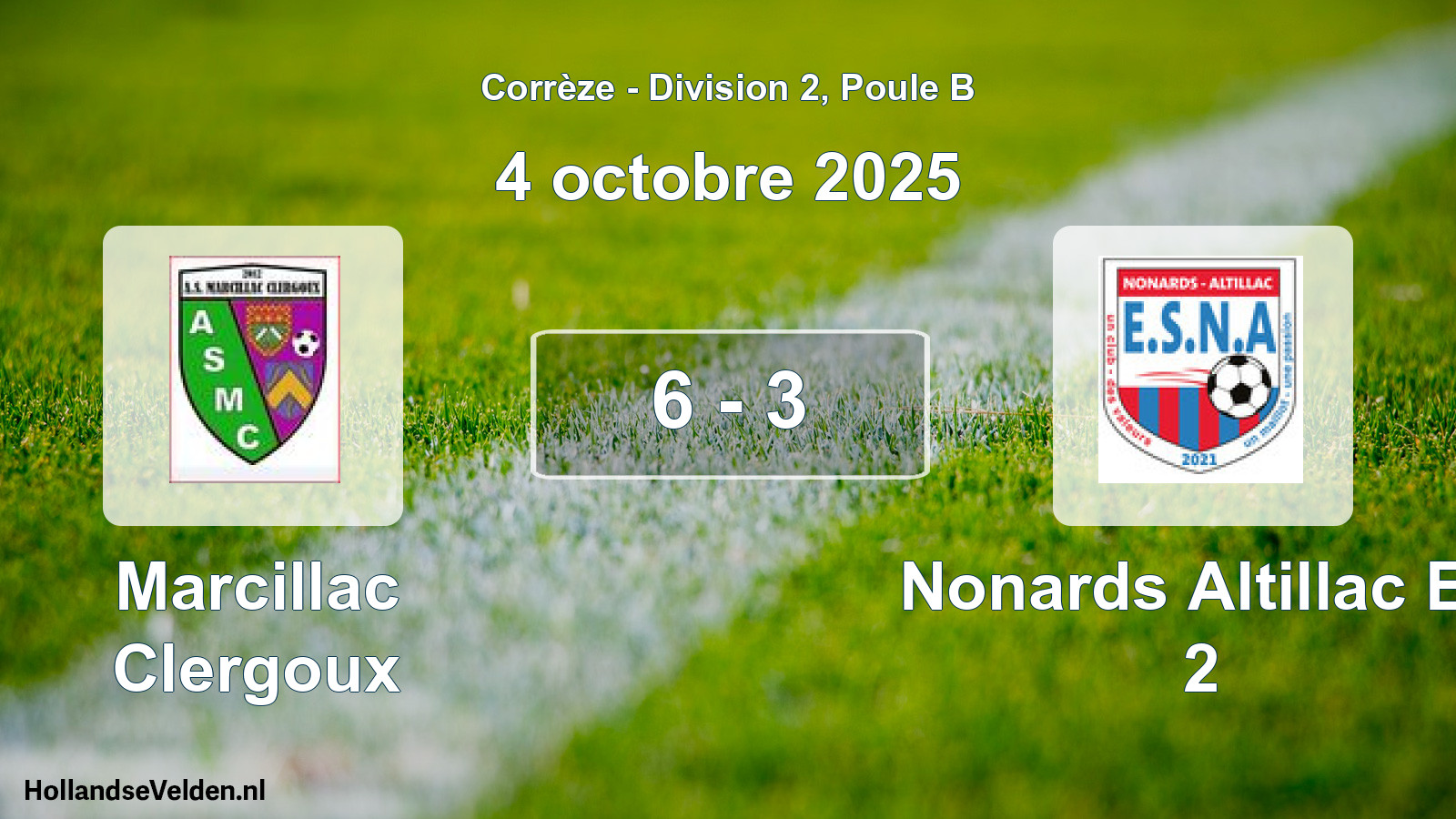 Gespeelde wedstrijd: Marcillac Clergoux - Nonards Altillac Es 2 6 - 3 (4 octobre 2025)