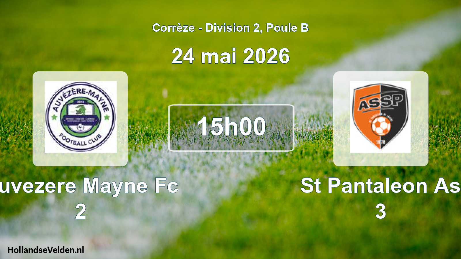 Geplande wedstrijd: Auvezere Mayne Fc 2 - St Pantaleon As 3 (24 mai 2026)