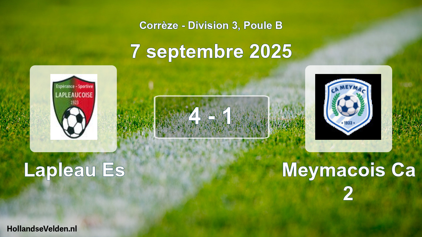 Gespeelde wedstrijd: Lapleau Es - Meymacois Ca 2 4 - 1 (7 septembre 2025)