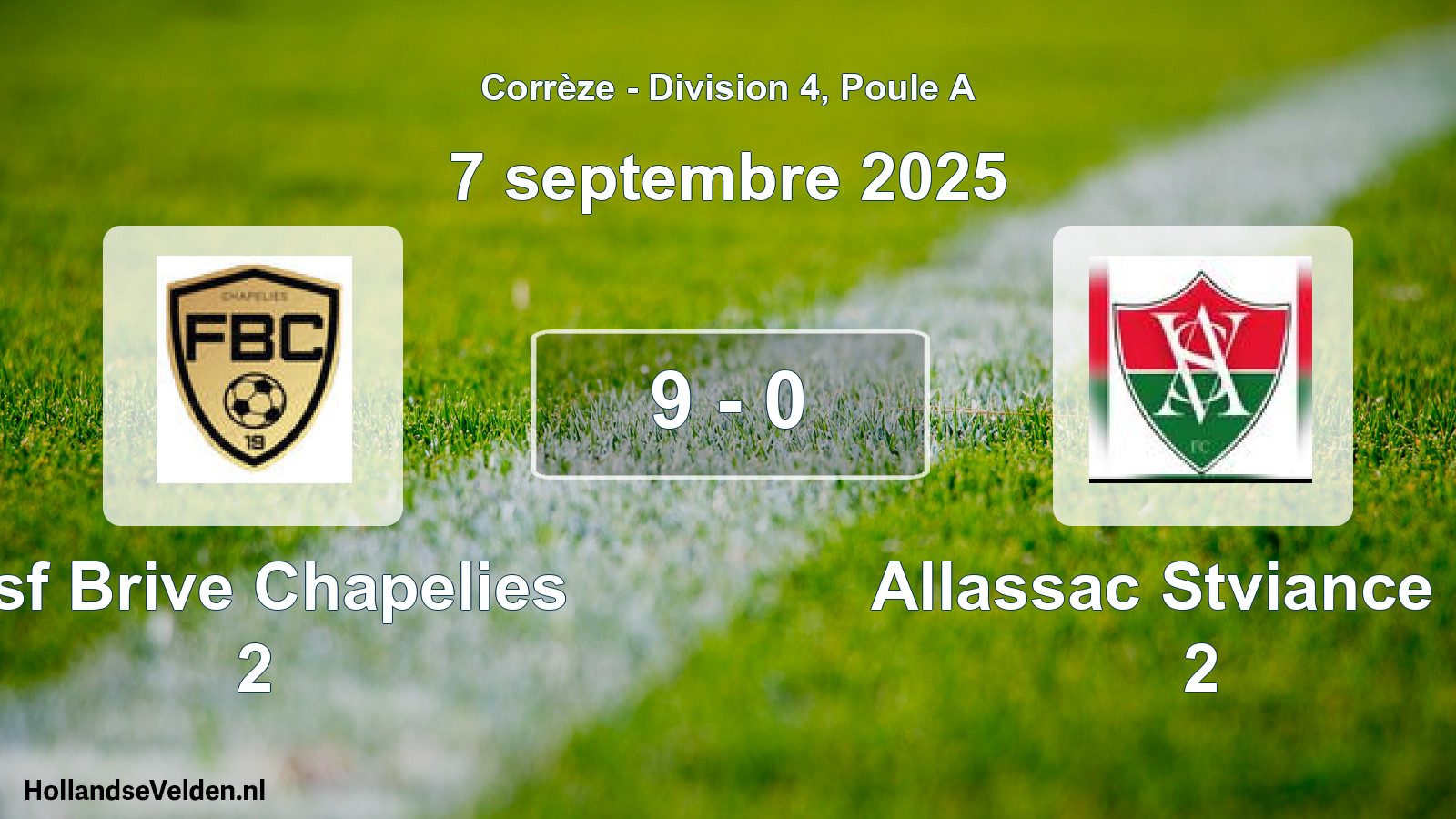Gespeelde wedstrijd: Asf Brive Chapelies 2 - Allassac Stviance Fc 2 9 - 0 (7 septembre 2025)