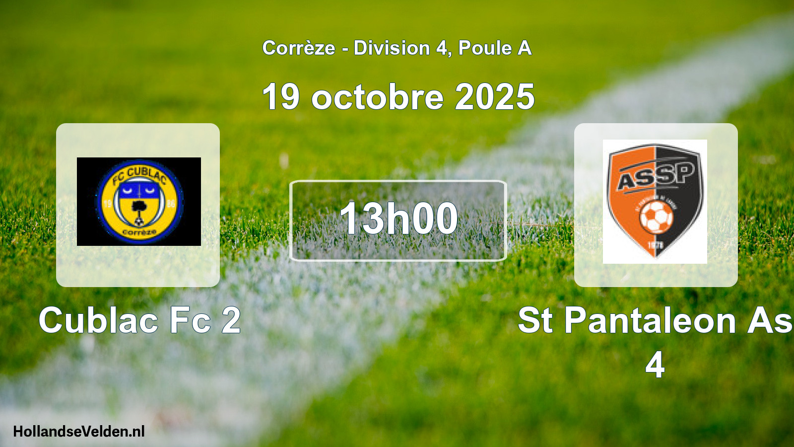 Geplande wedstrijd: Cublac Fc 2 - St Pantaleon As 4 (19 oktober 2025)