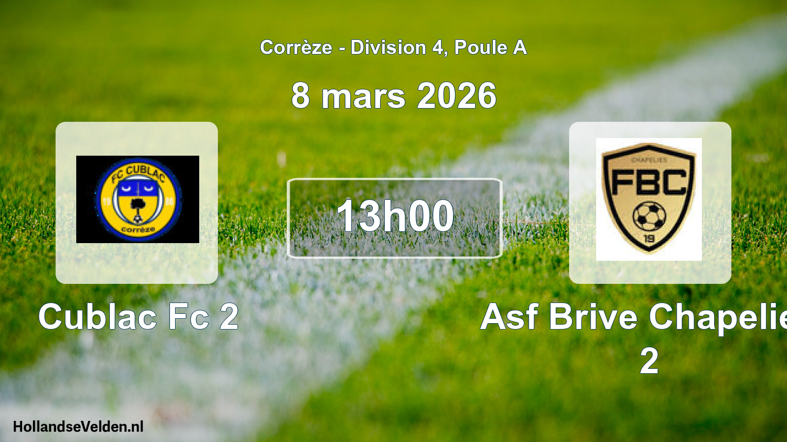 Geplande wedstrijd: Cublac Fc 2 - Asf Brive Chapelies 2 (8 maart 2026)