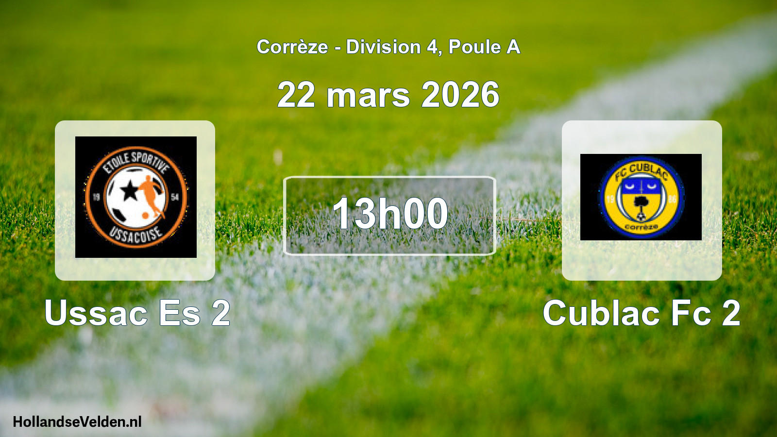 Geplande wedstrijd: Ussac Es 2 - Cublac Fc 2 (22 maart 2026)