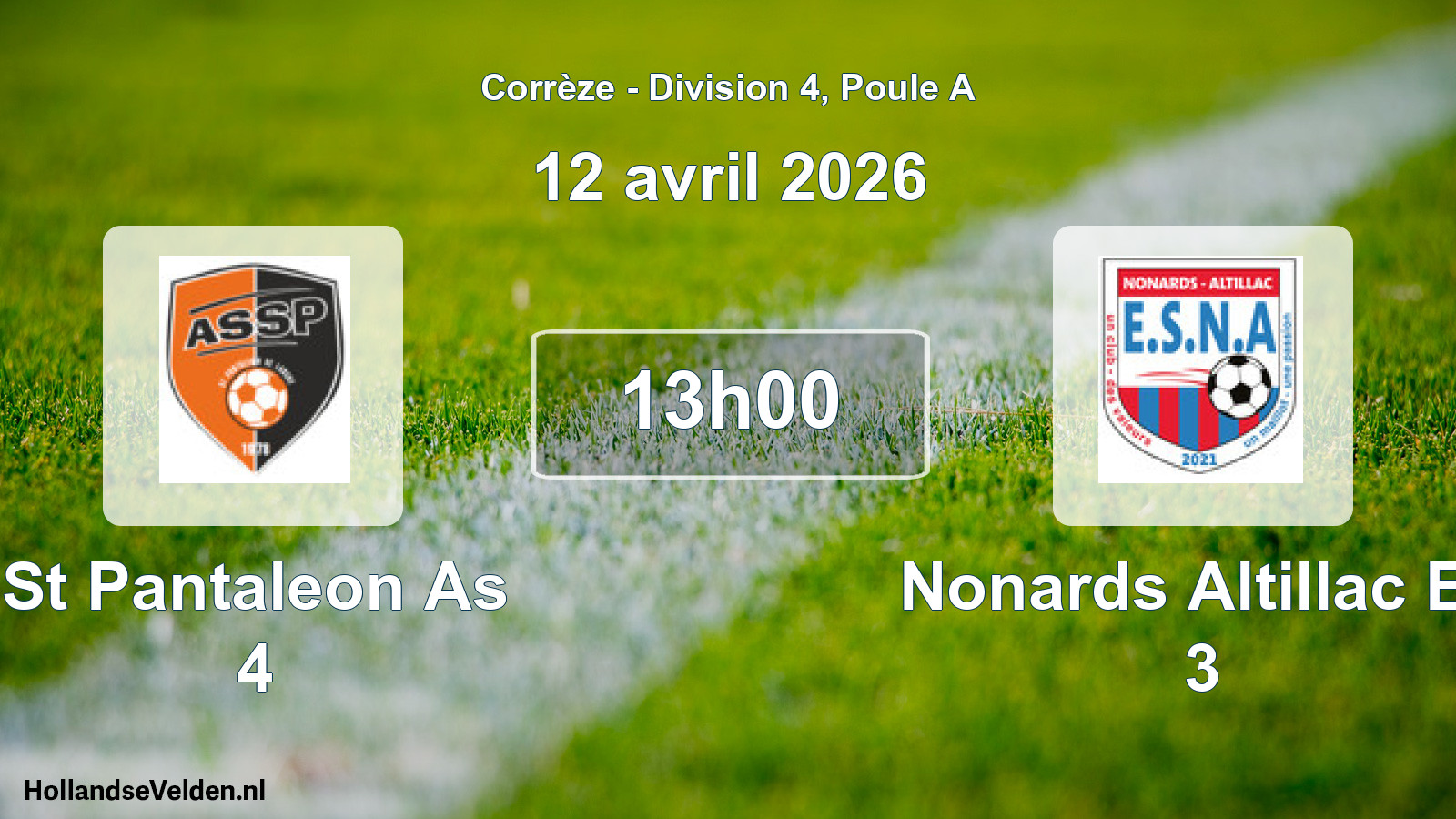Geplande wedstrijd: St Pantaleon As 4 - Nonards Altillac Es 3 (12 april 2026)