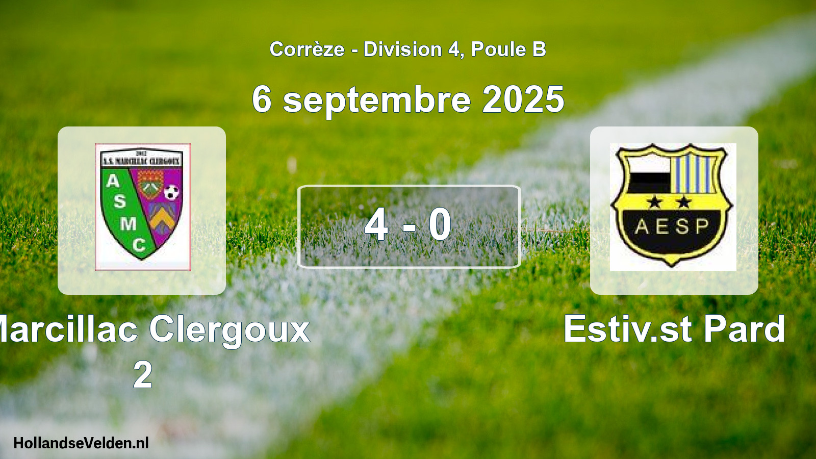 Gespeelde wedstrijd: Marcillac Clergoux 2 - Estiv.st Pard 4 - 0 (6 septembre 2025)