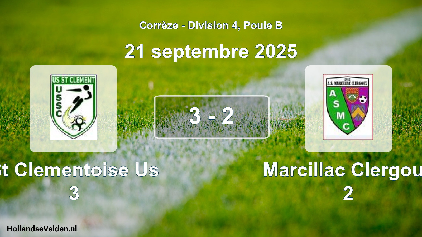 Gespeelde wedstrijd: St Clementoise Us 3 - Marcillac Clergoux 2 3 - 2 (21 septembre 2025)