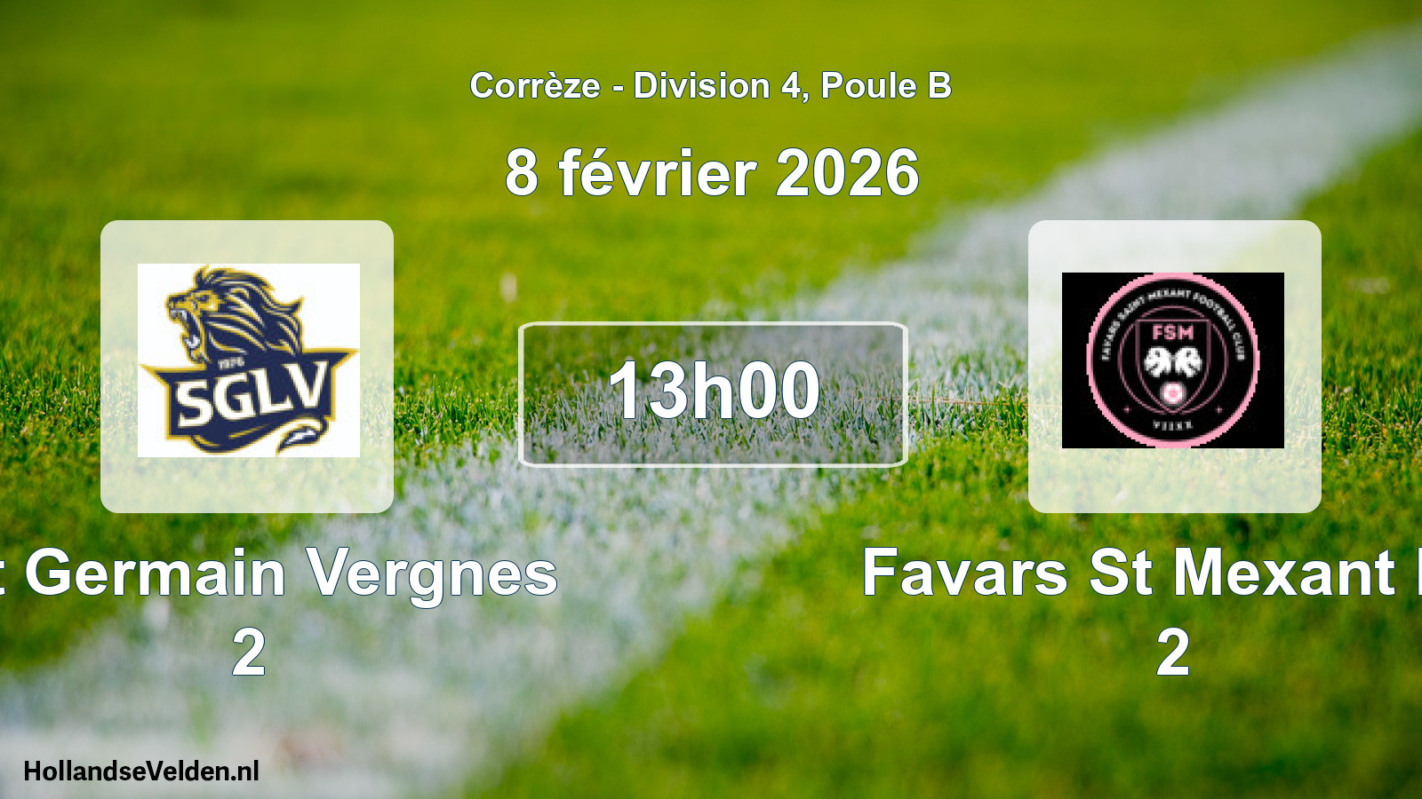 Geplande wedstrijd: St Germain Vergnes 2 - Favars St Mexant Fc 2 (8 février 2026)