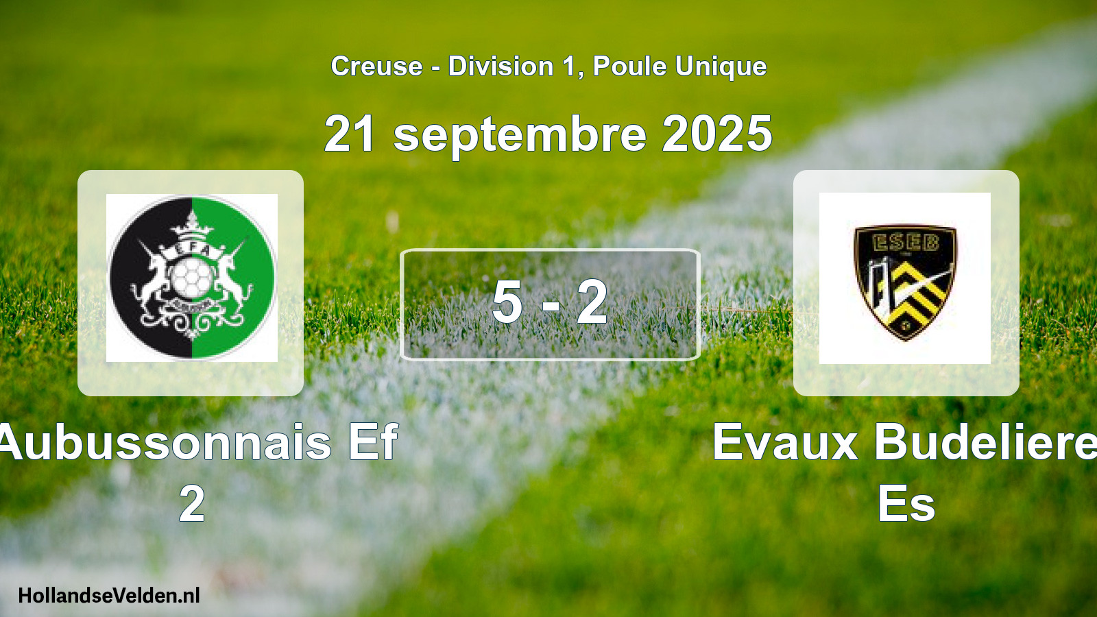 Gespeelde wedstrijd: Aubussonnais Ef 2 - Evaux Budeliere Es 5 - 2 (21 september 2025)