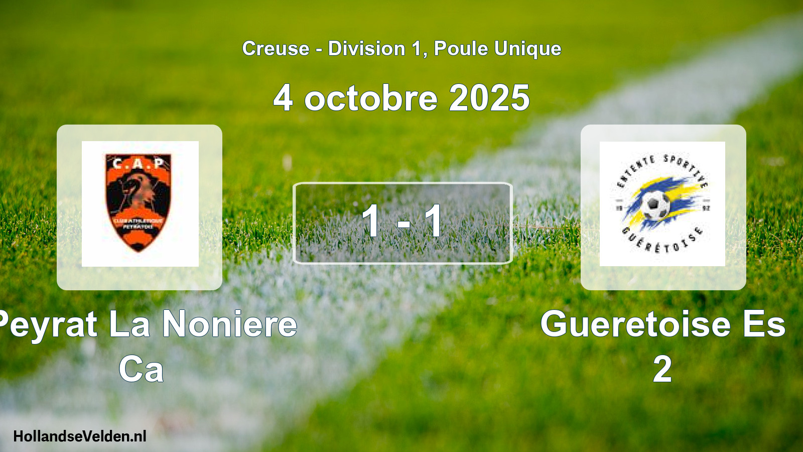 Gespeelde wedstrijd: Peyrat La Noniere Ca - Gueretoise Es 2 1 - 1 (4 octobre 2025)