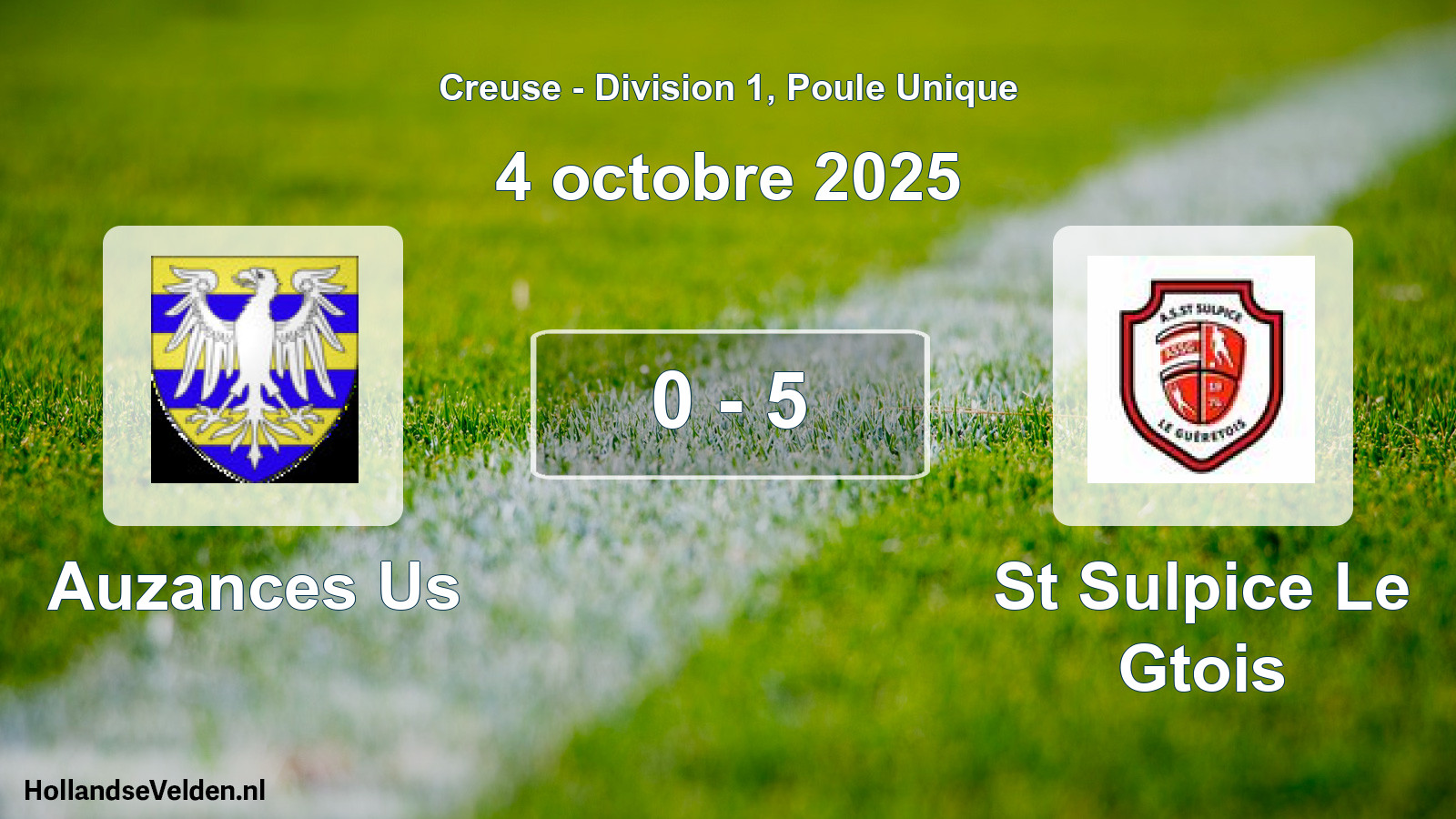 Gespeelde wedstrijd: Auzances Us - St Sulpice Le Gtois 0 - 5 (4 octobre 2025)