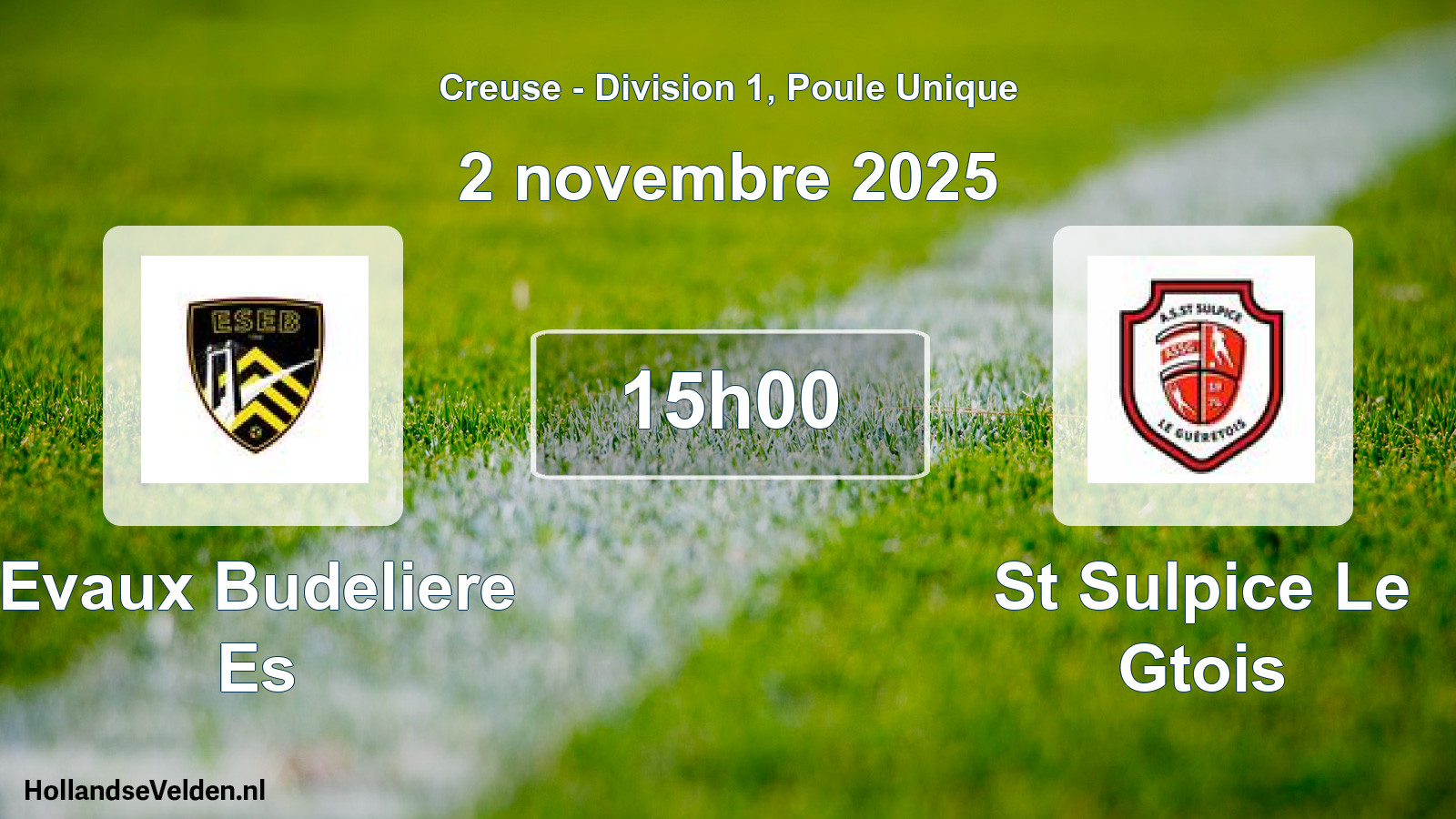 Geplande wedstrijd: Evaux Budeliere Es - St Sulpice Le Gtois (2 novembre 2025)