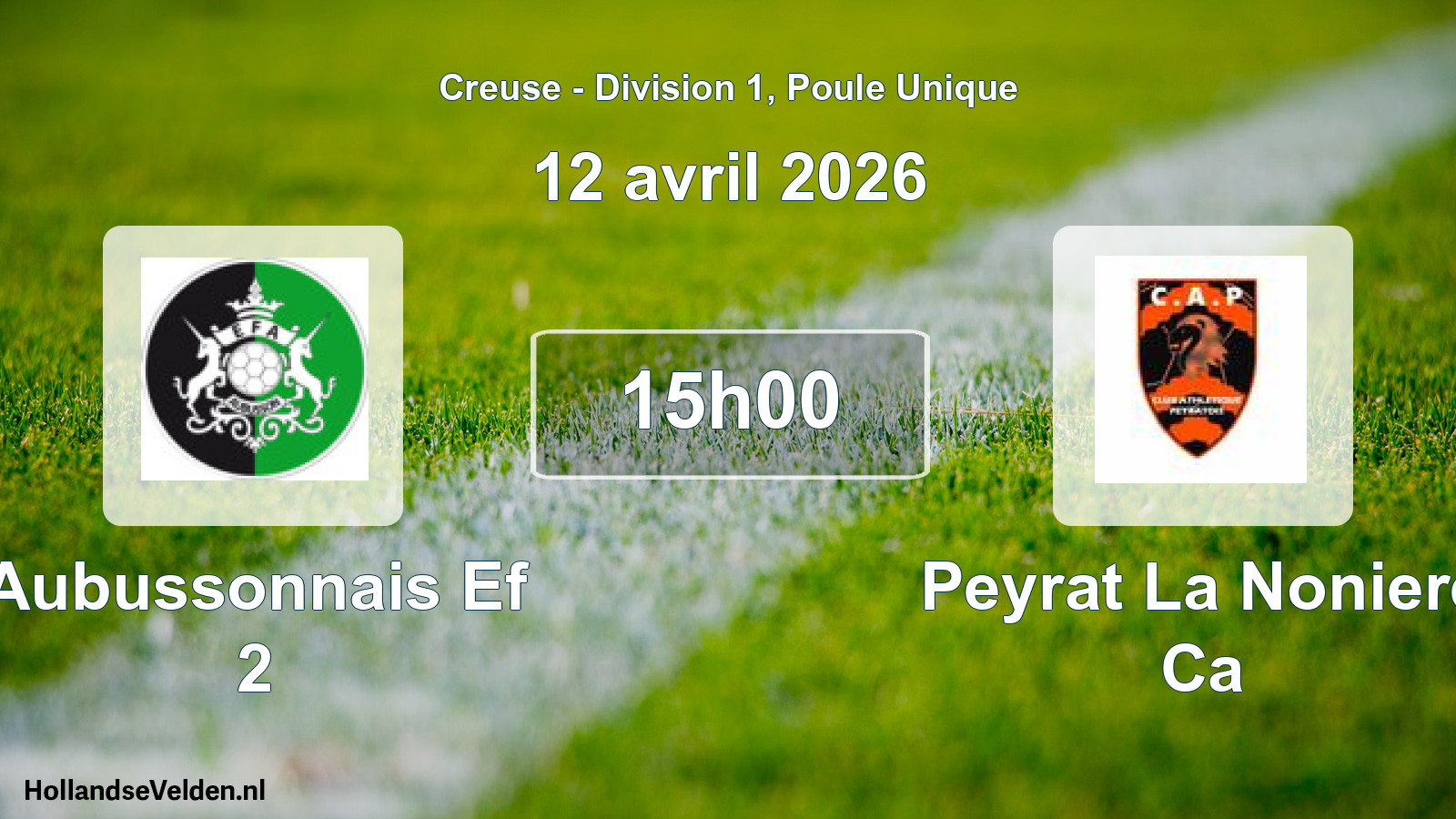 Geplande wedstrijd: Aubussonnais Ef 2 - Peyrat La Noniere Ca (12 avril 2026)