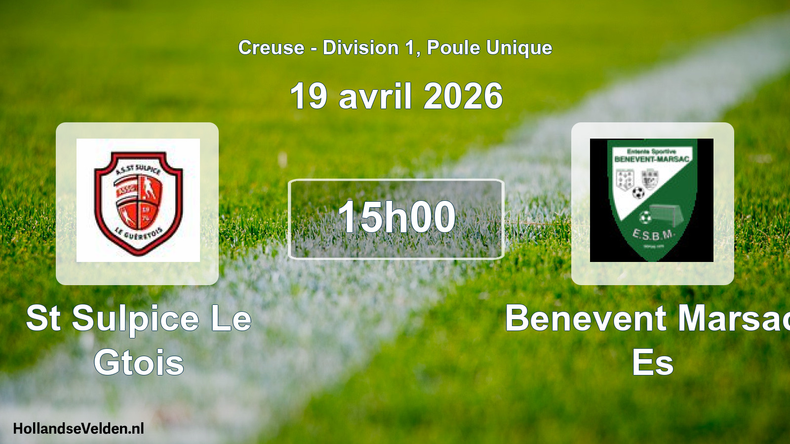 Geplande wedstrijd: St Sulpice Le Gtois - Benevent Marsac Es (19 avril 2026)