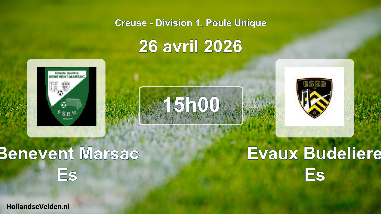 Geplande wedstrijd: Benevent Marsac Es - Evaux Budeliere Es (26 april 2026)
