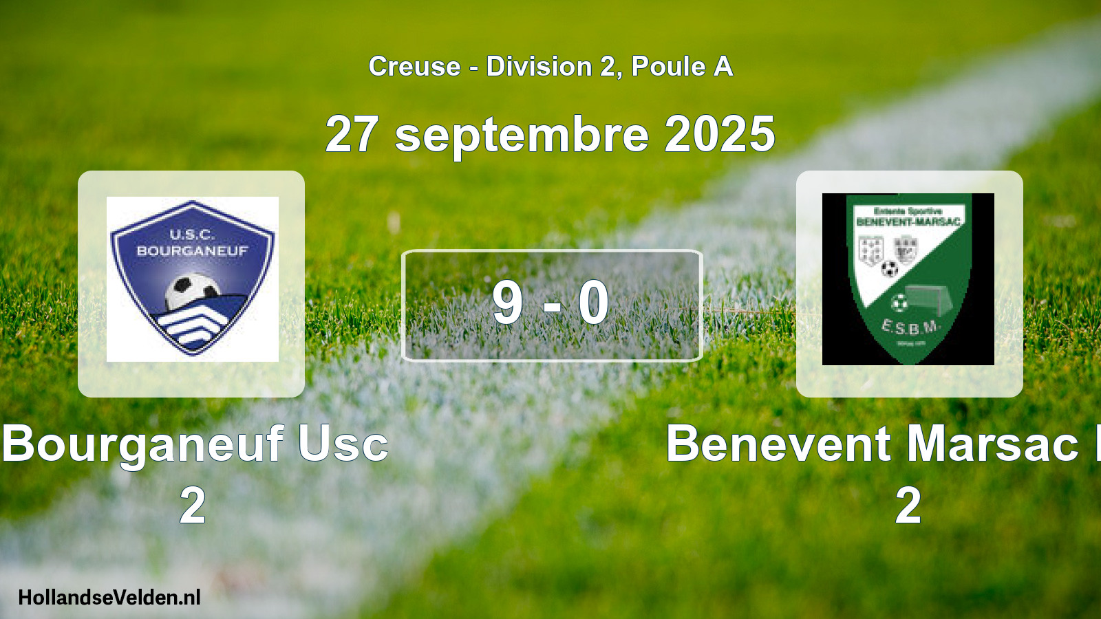 Gespeelde wedstrijd: Bourganeuf Usc 2 - Benevent Marsac Es 2 9 - 0 (27 septembre 2025)