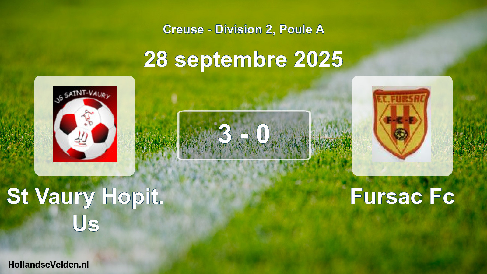 Total number of matches played: St Vaury Hopit. Us - Fursac Fc 3 - 0 (28 September 2025)
