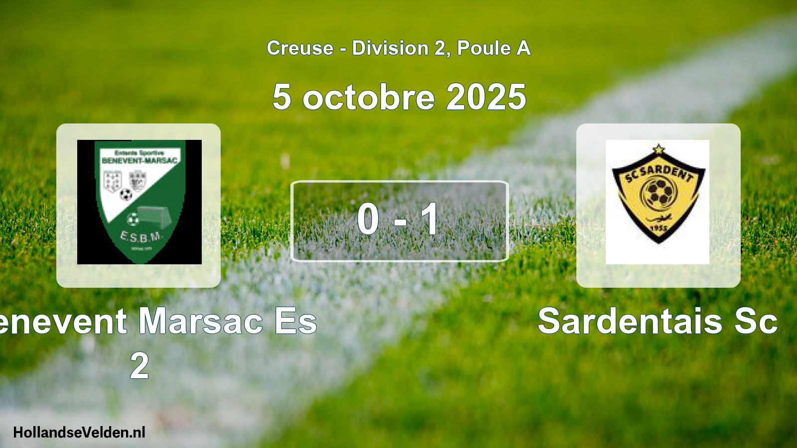 Gespeelde wedstrijd: Benevent Marsac Es 2 - Sardentais Sc 0 - 1 (5 octobre 2025)